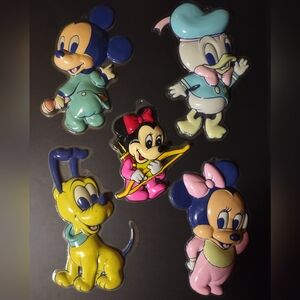 5 Disney 3D Molded Plastic Wall Hanging 1985 Baby Mickey, Minnie, Donald & Pluto